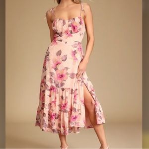 Lulus NWT pink flower midi dress